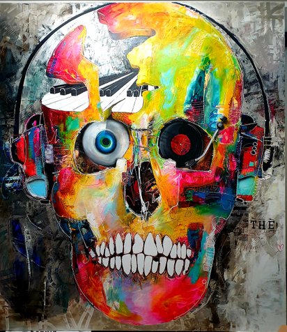 schilderij skull in opdracht laten maken door Patrick van Haren